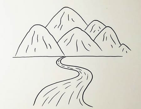 高山流水简笔画怎么画简单又漂亮