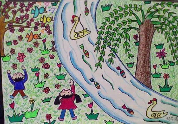 美丽的春天景色儿童画图片大全