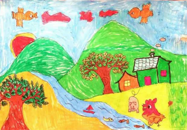我心中的春天儿童画,小学生关于春的绘画