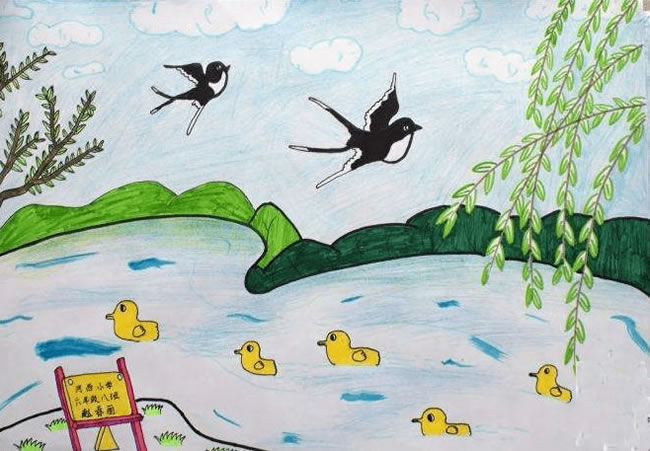 以春天来了为主题画儿童画