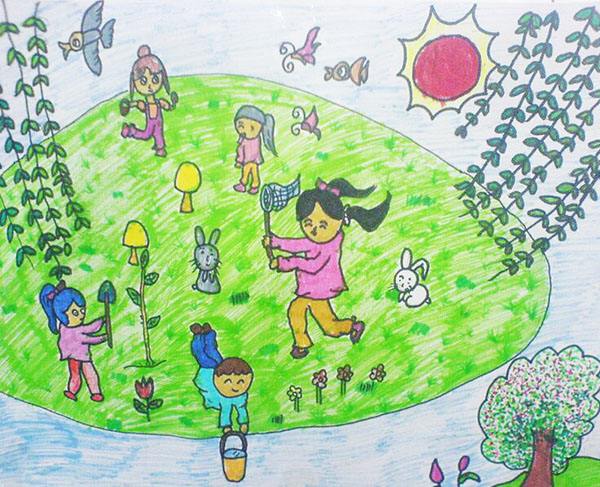 春天的色彩儿童画风景图片