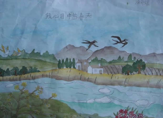 我心中的春天儿童画,小学生关于春的绘画