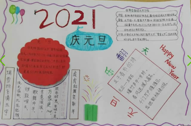 2021我来了元旦快乐手抄报简单漂亮图片及内容