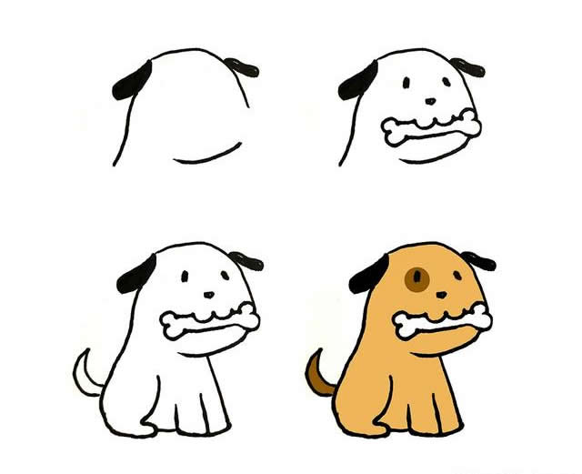 儿童简笔画可爱的小狗画法步骤图片