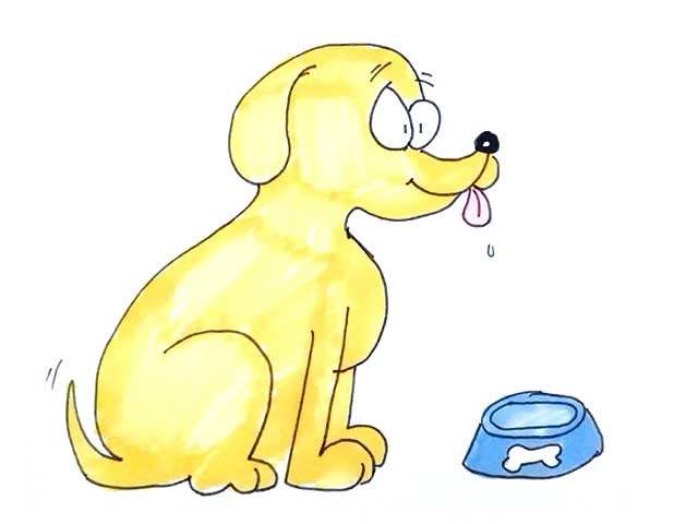 吃食的黄色小狗简笔画