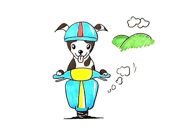 骑摩托的小狗简笔画步骤图