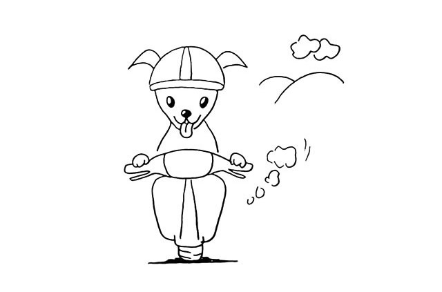 骑摩托的小狗简笔画步骤图