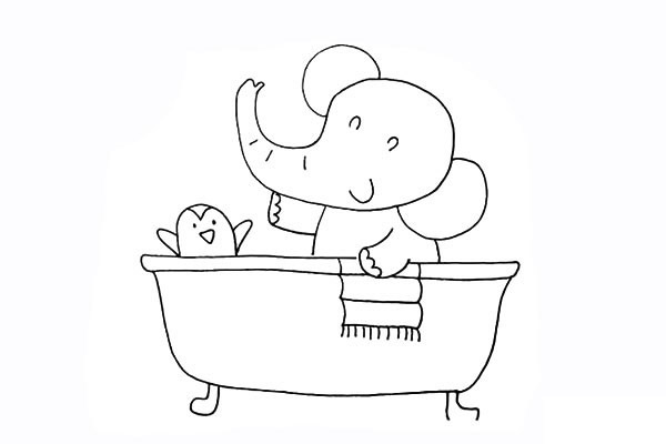 爱洗澡的小象简笔画