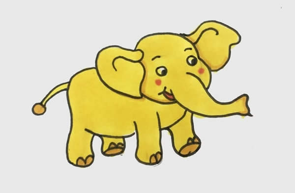可爱大象简笔画彩色画法步骤图片_大象的简笔画法