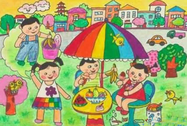 保护绿色家园儿童画获奖作品欣赏：不乱丢垃圾