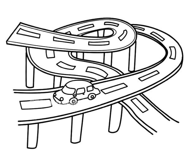 城市交通立交桥的简笔画图片_立交桥上的汽车