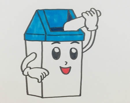 卡通垃圾桶简笔画彩色-卡通垃圾桶怎么画可爱漂亮