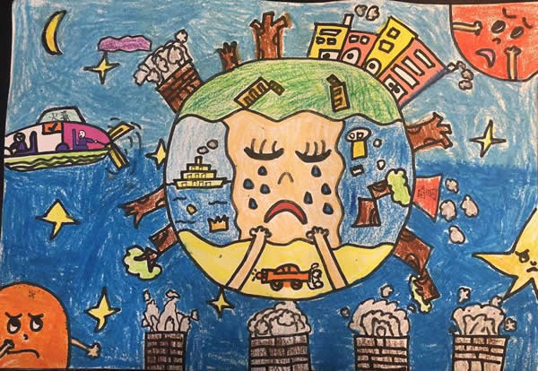 地球妈妈在哭泣,世界地球日儿童画图片