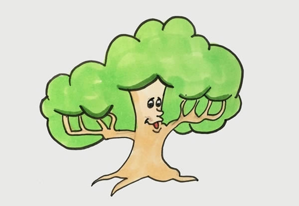 大树怎么画简单又好看_可爱的卡通大树简笔画步骤图片