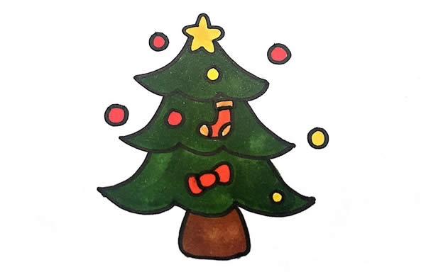 圣诞树简笔画彩色画法步骤图片