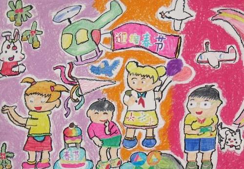 小学生手绘迎春节儿童画图片