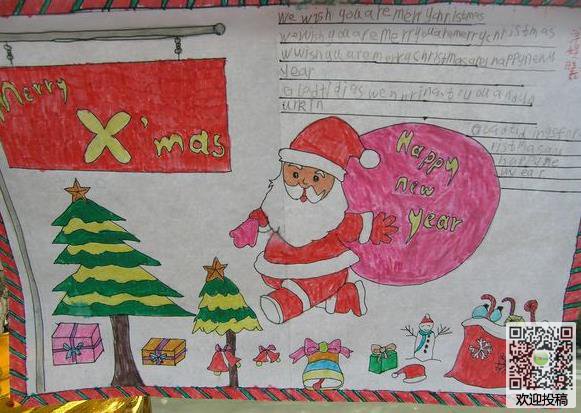 圣诞节主题儿童画作品图片-圣诞老人送礼物
