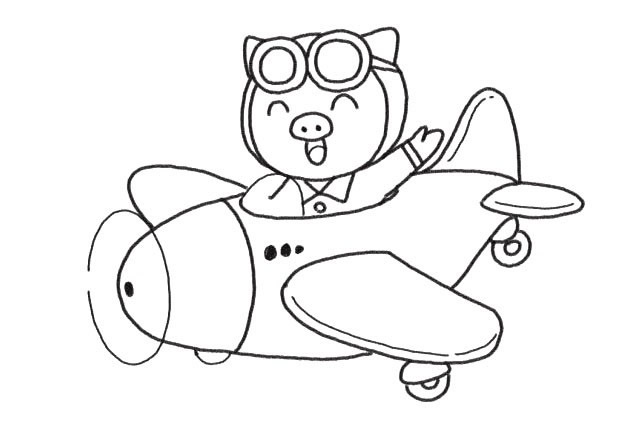 开飞机的小猪贺新年简笔画