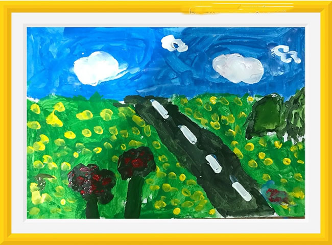 盛开的春天油菜花风景美术儿童范画/水粉画图片