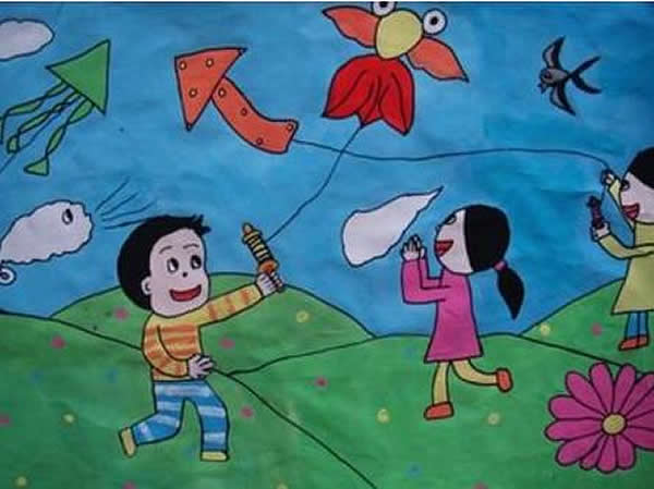 春天快乐的郊游踏青儿童画
