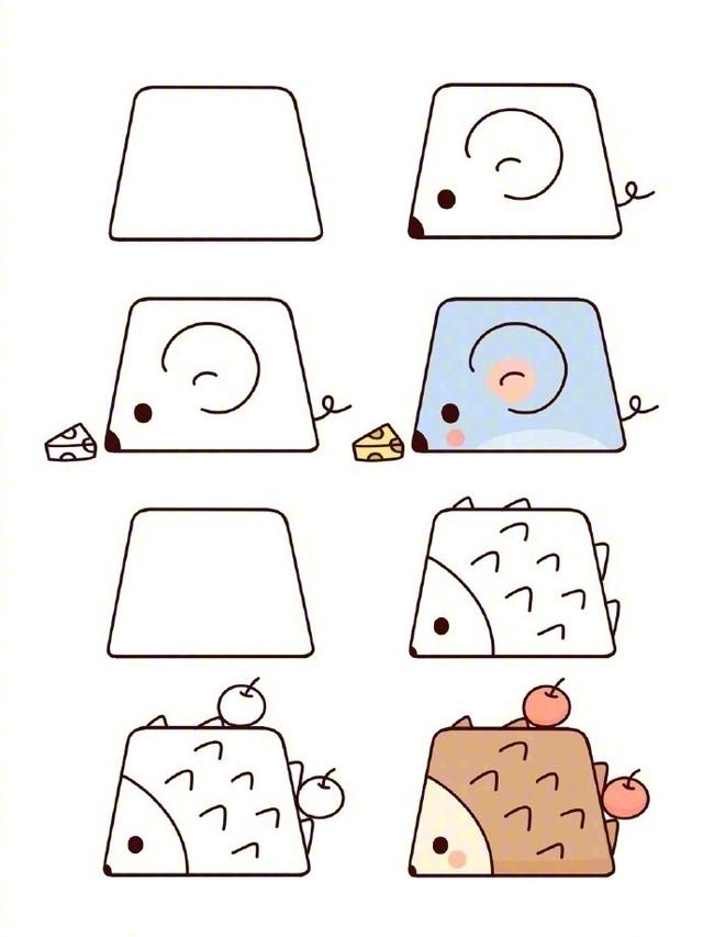刺猬和老鼠梯形简笔画