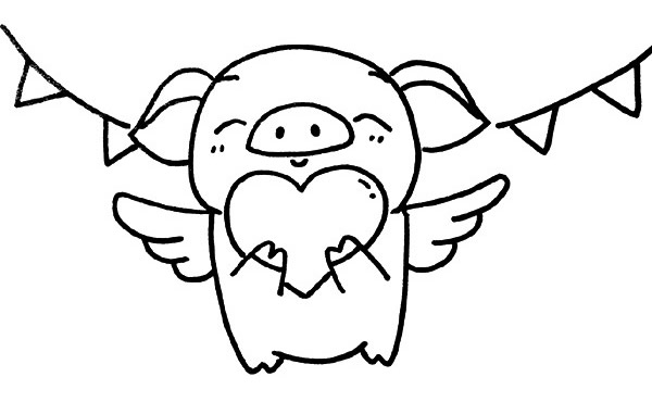 小猪天使简笔画