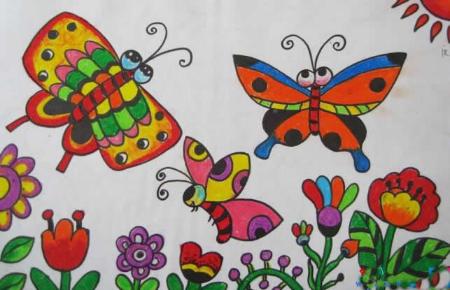 关于春天蝴蝶采蜜的画 - 春天的图片儿童画蝴蝶