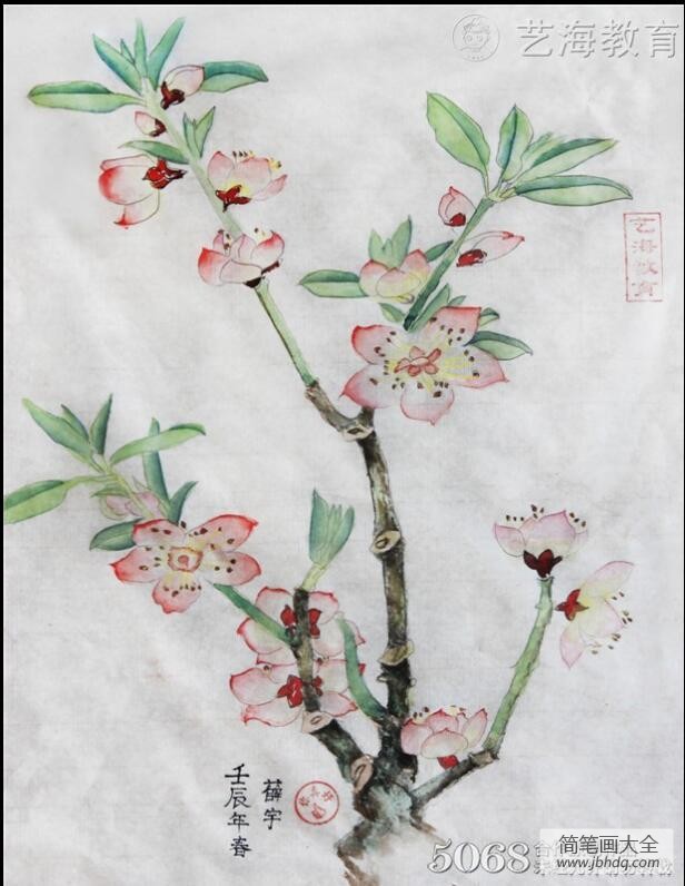 竹外桃花三两枝工笔花鸟画