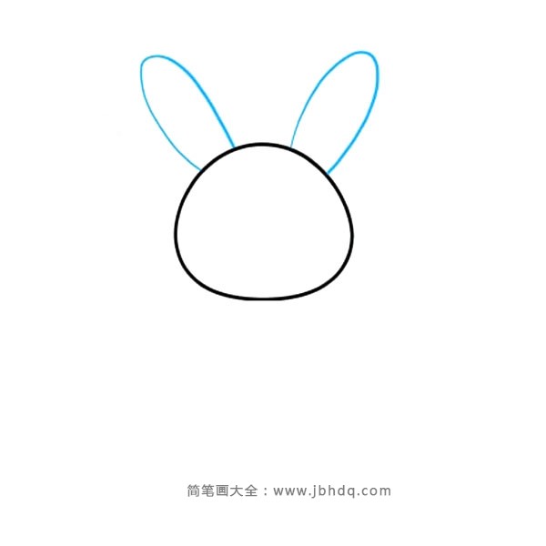 2.画兔子的耳朵。对于每只耳朵，用曲线围成一个长而窄的形状。