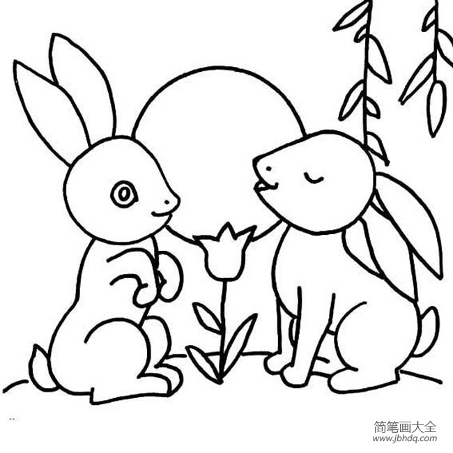 兔子简笔画大全 月光下的兔子简笔画