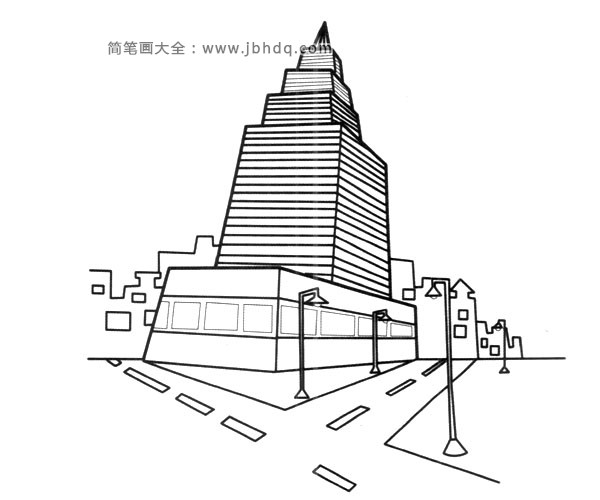 城市风景简笔画 高楼大厦