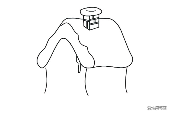 4.画出雪屋的墙体线条。
