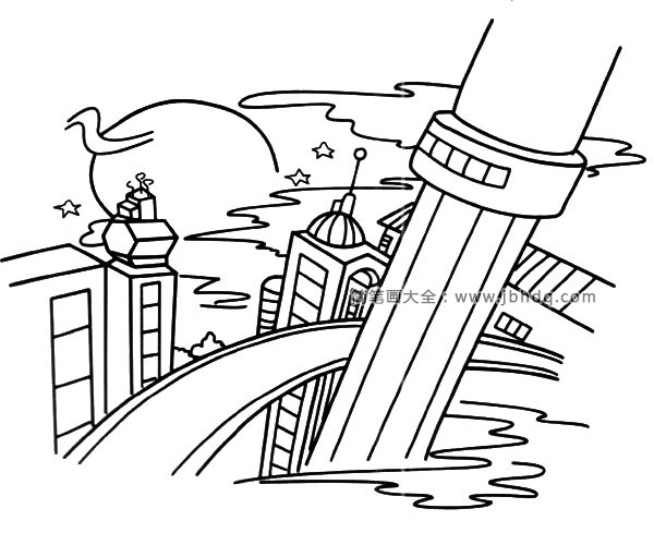 城市日落风景简笔画图片