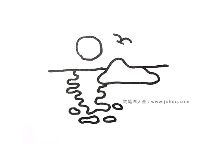 简单漂亮的海上风景简笔画4