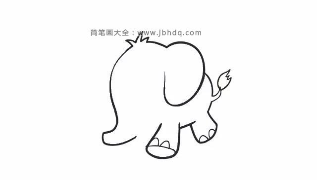 第二步  接着从大象的耳朵开始画身体、尾巴和它的两条腿~。