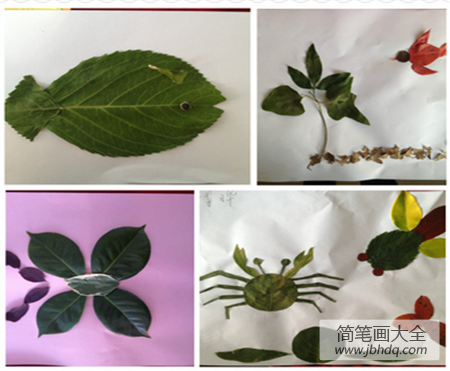 树叶贴画作品：多惹人喜爱啊
