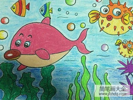 海底世界儿童画：参观海底世界博览馆