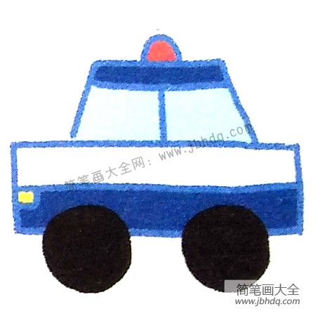 4.最后画警示灯和车轮，涂上颜色，警车画好啦！