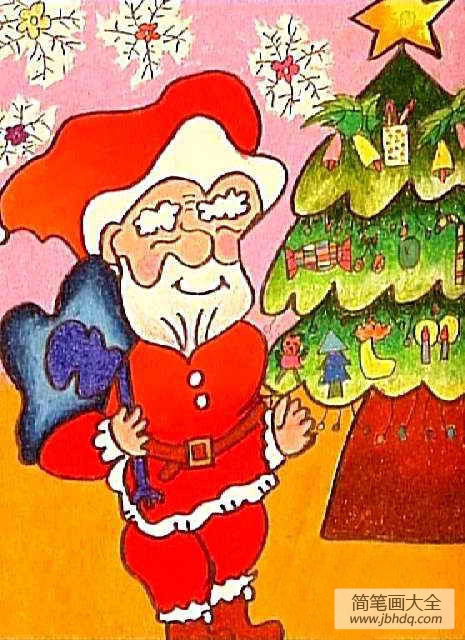 可爱圣诞老人和圣诞树