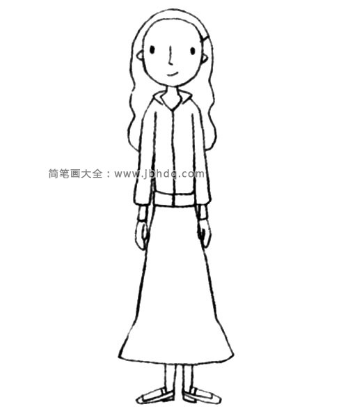 3.画出两条细长的胳膊和套头衫的衣领吧。