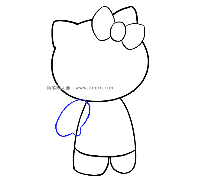 第6步：在身体的一侧画出凯蒂猫的一只手。