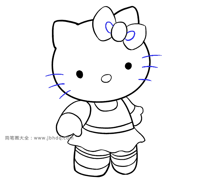 第14步：给凯蒂猫画出胡须，并完善蝴蝶结的细节。