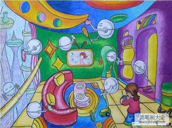 小学生科幻画：清洁机器人