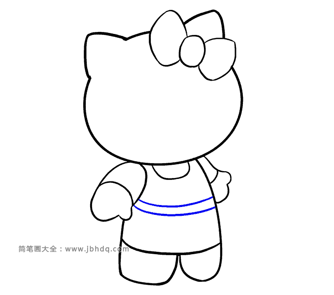 第9步：在身体上画两条弯曲的平行线，是裙子的腰线。