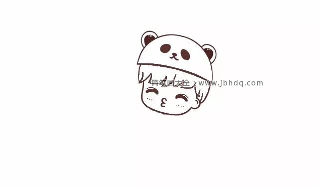 第五步 然后给小男孩加上弯弯的眼睛,可爱的小嘴巴, 脸颊苹果肌的位置加一点纹理,很可爱的样子。