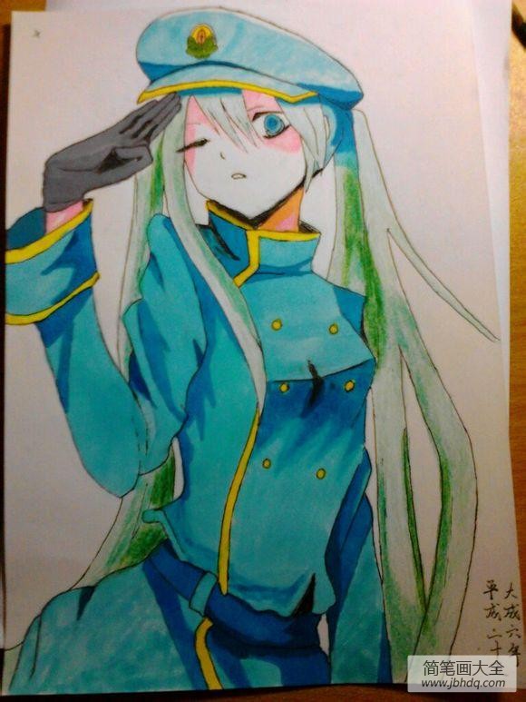 儿童画 制服少女