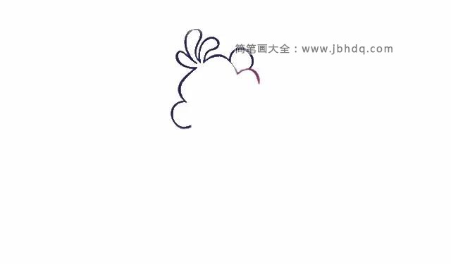 第一步  首先画出布茨的头部外轮廓、耳朵和头上的三根毛。