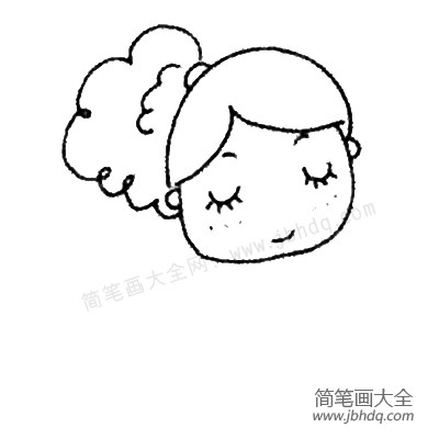 2.画上辫子，再画出眼睛的嘴。