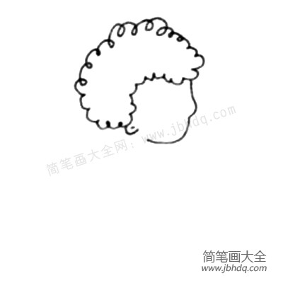 1.用一圈圈的线勾画出中年妇女的头发，画出脸的大致形状。