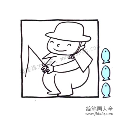 3.画出身体和鱼竿。